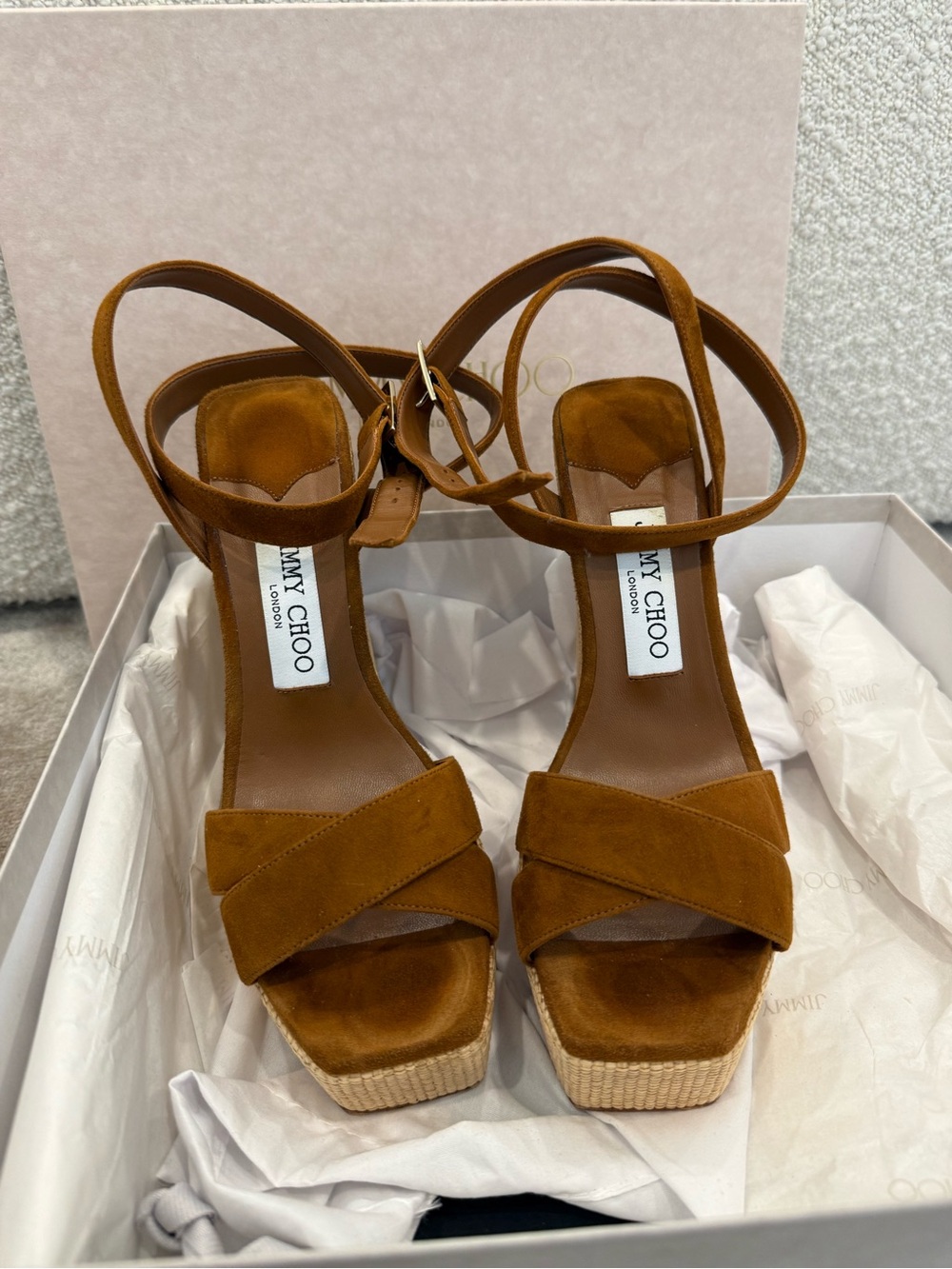 Jimmy Choo Tan/Brown Platform Sandals - Picture 2 of 6